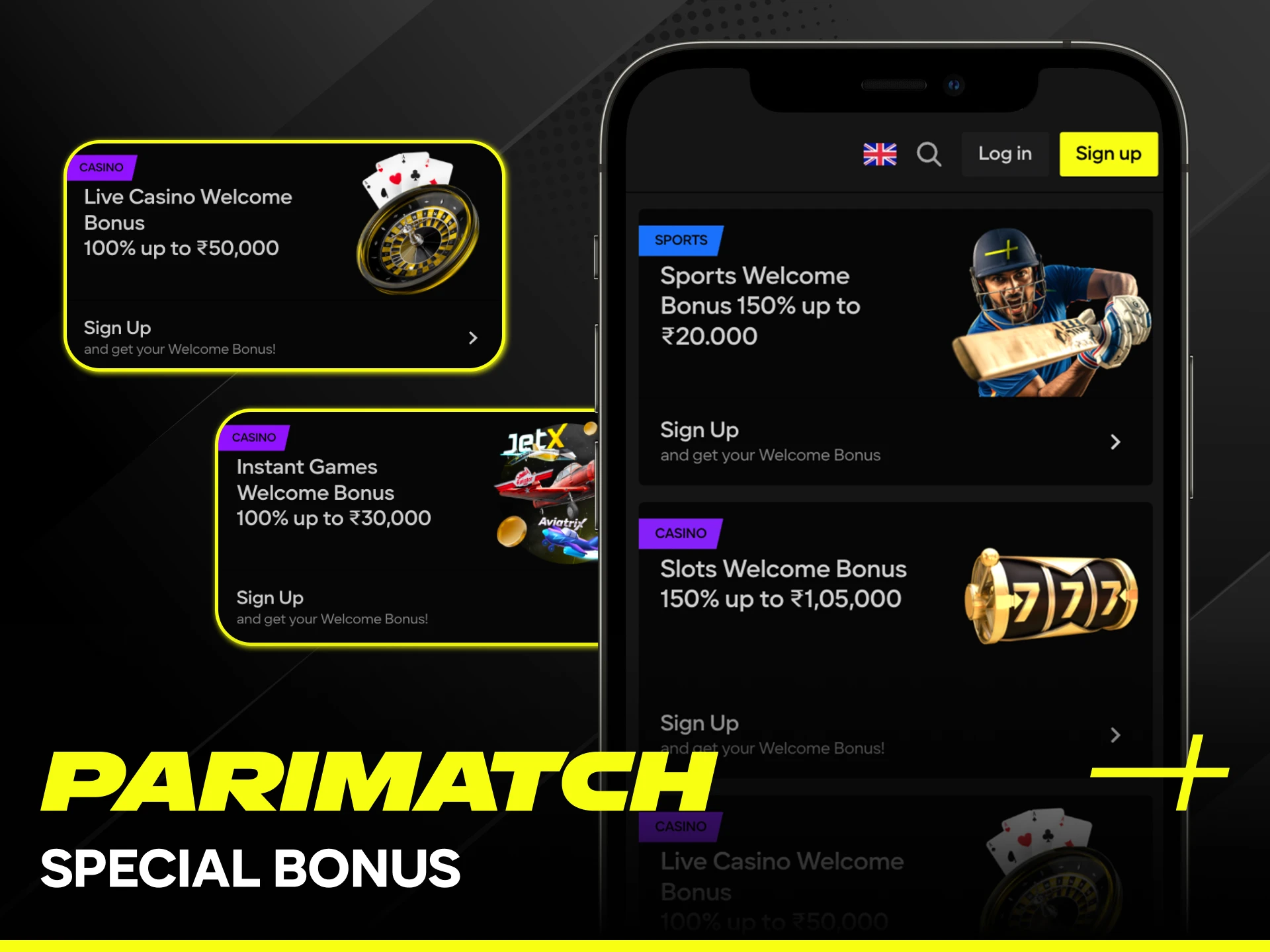 Install the Parimatch App to claim your special mobile bonus.