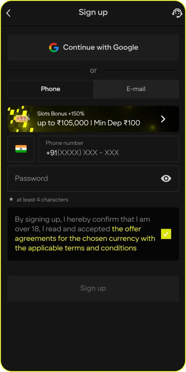 Complete your registration using the Parimatch India App.