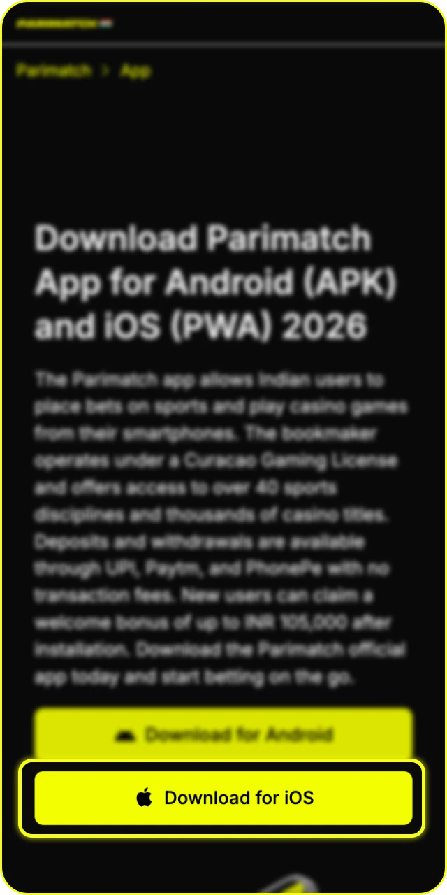Open the Safari browser to access the official Parimatch iOS site.