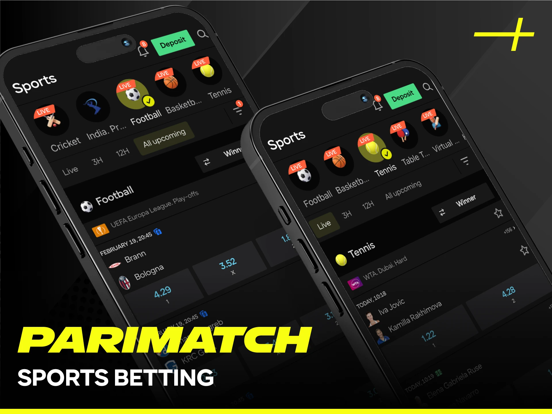 Explore a wide variety of sports betting options in the App.
