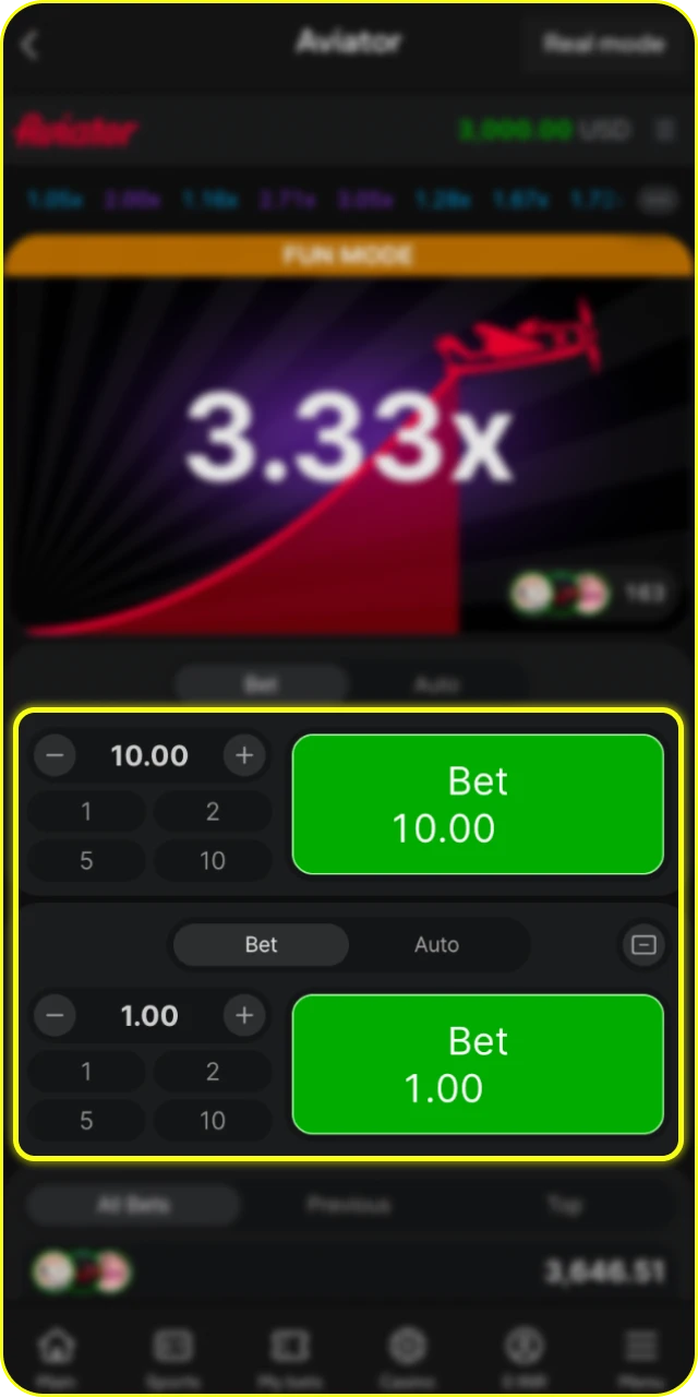 Place your bet before the plane takes off in Aviator.