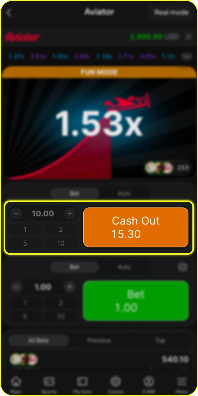 Cash out in time to secure your winnings in Aviator.