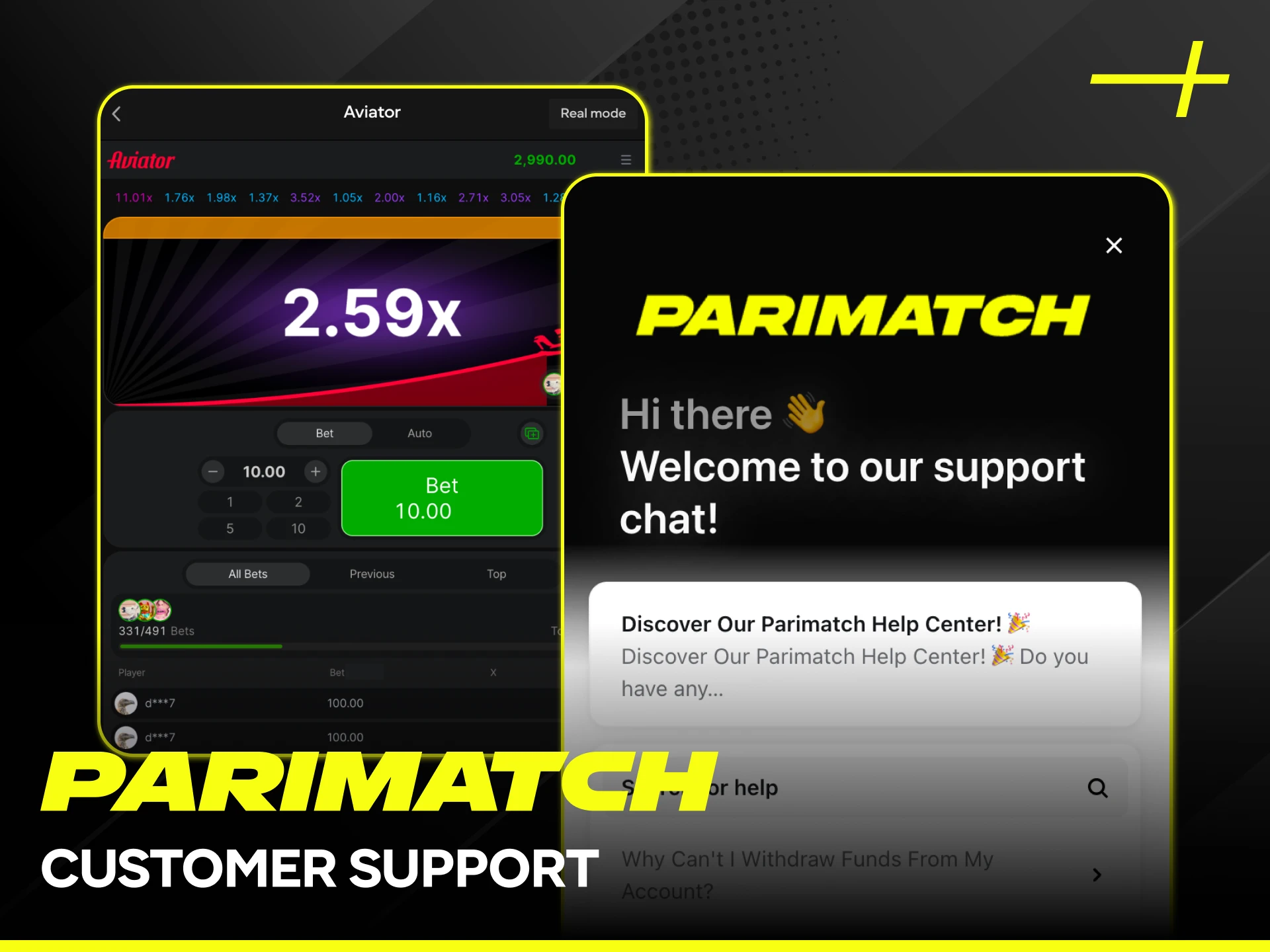 Contact Parimatch customer support for help with the Aviator game.
