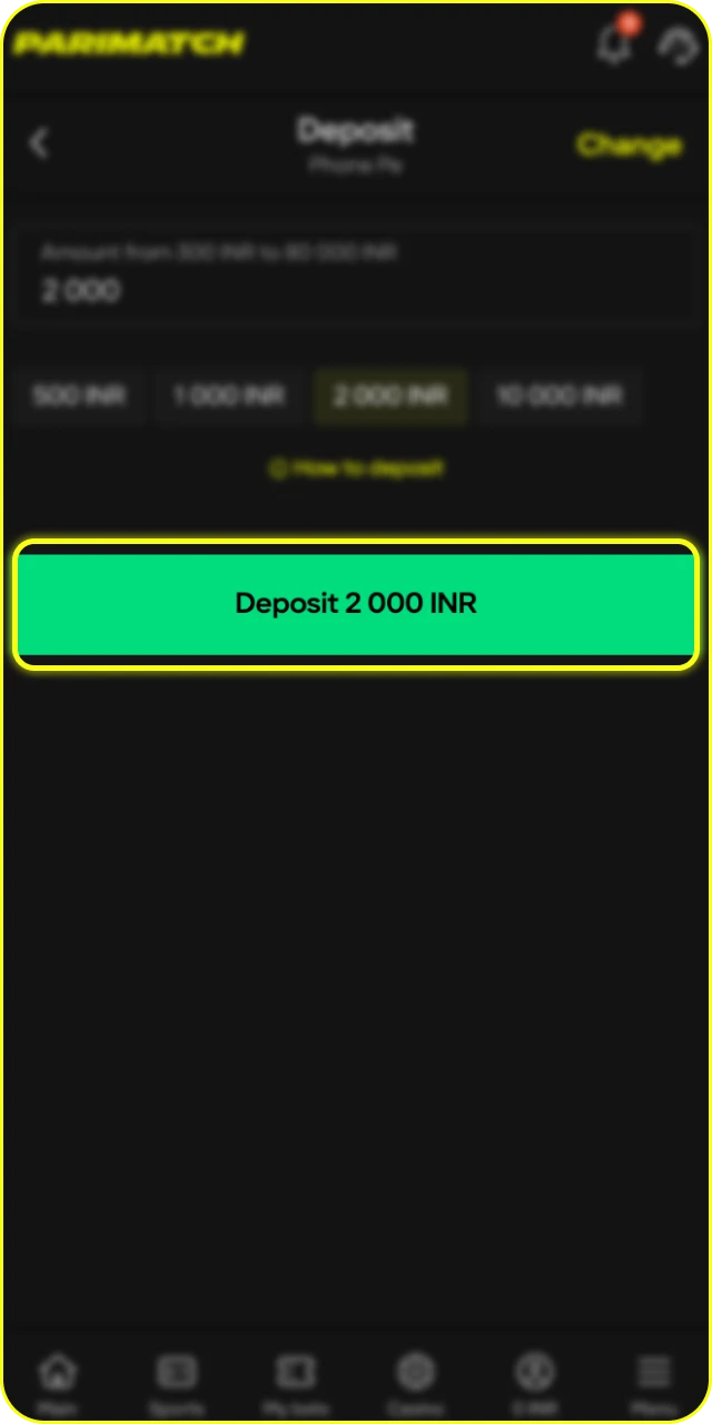 Make your first deposit to trigger the Parimatch bonus offer.