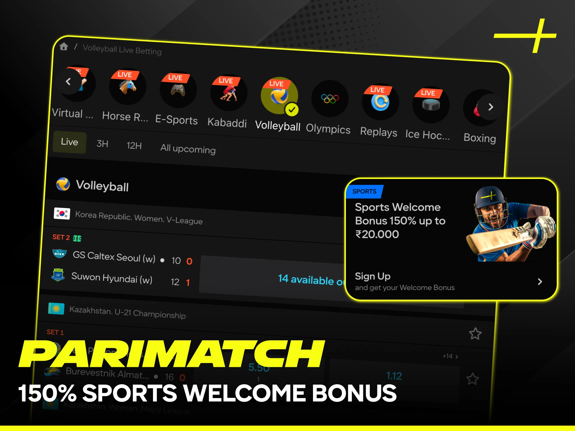 Get a 150% sports welcome bonus to bet on Parimatch matches.