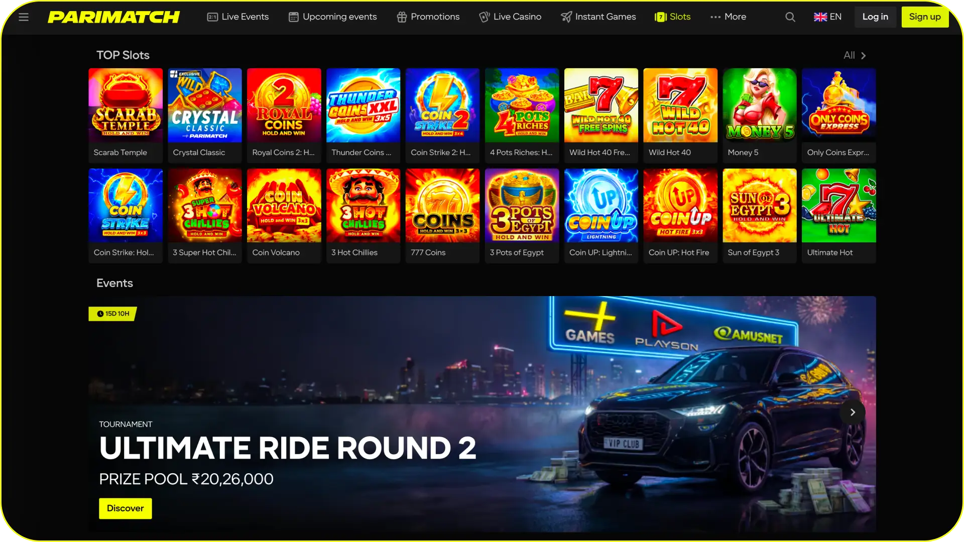 Visit the official Parimatch casino interface and play top games.