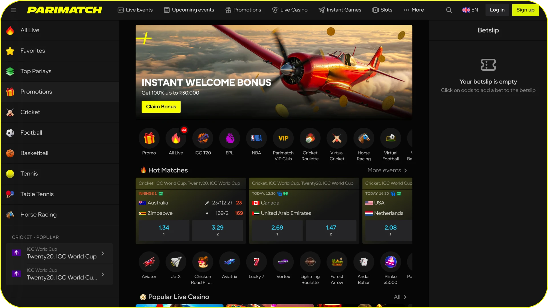 Explore the user-friendly interface of the Parimatch official main page.