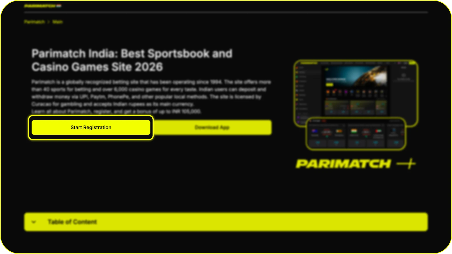 Open the official Parimatch website to begin your registration process.