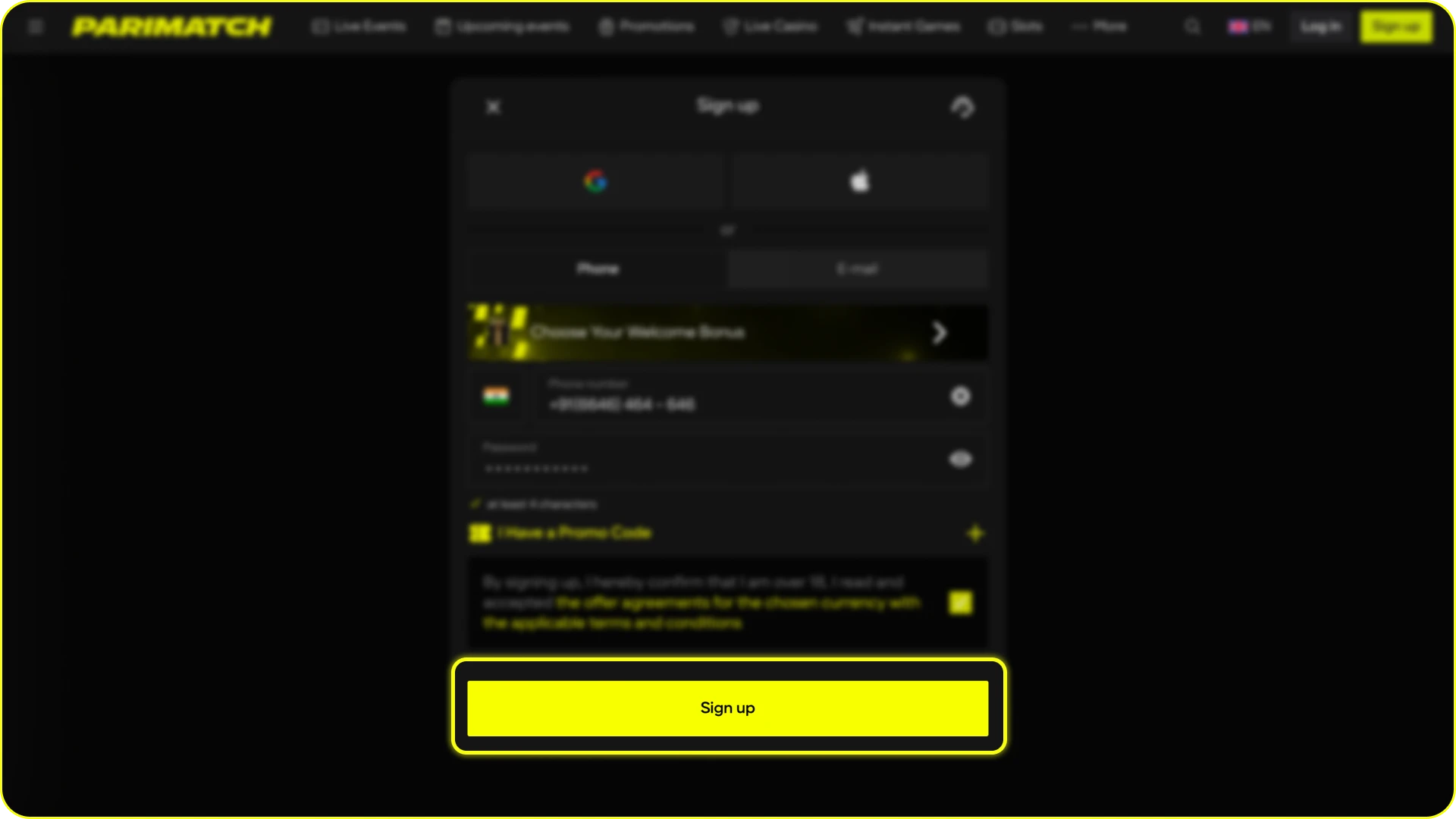 Complete the registration at Parimatch and start your betting journey.