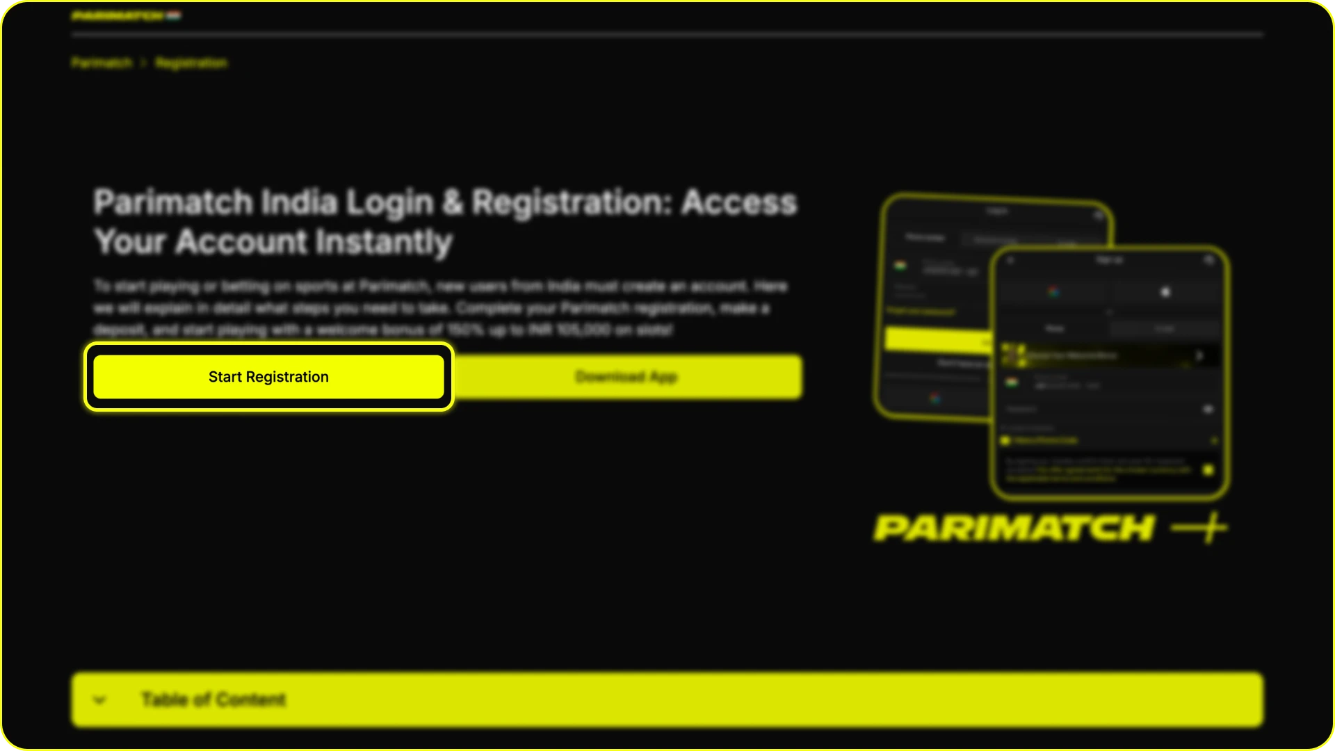 Open the official Parimatch site and click the registration button.