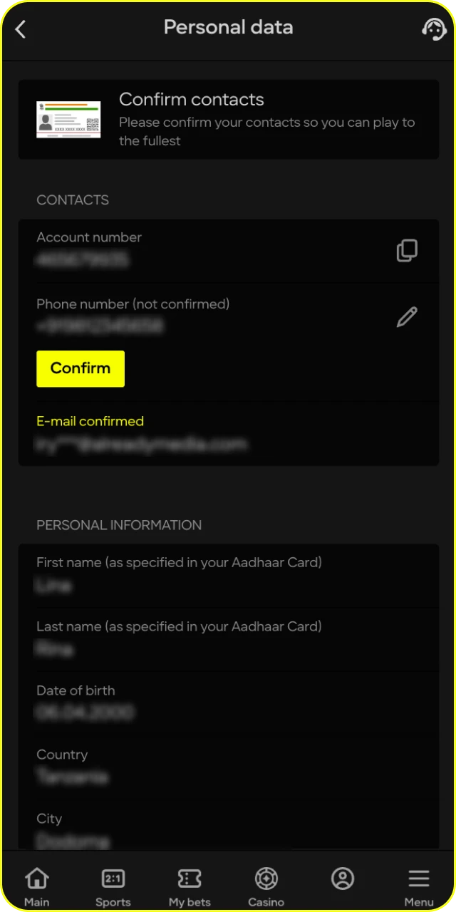 Wait for confirmation to finalize your Parimatch registration and verification.